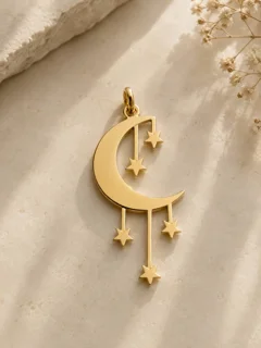 پلاک طلای مینیمال ماه و ستاره
